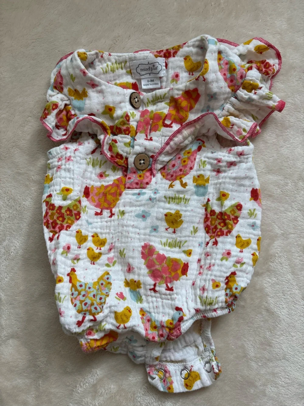 0-3m baby Cotton One-Piece Rompers chicken and summer prints mud pie old navy